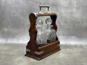Antique oak tantalus converted into a caddy - 4
