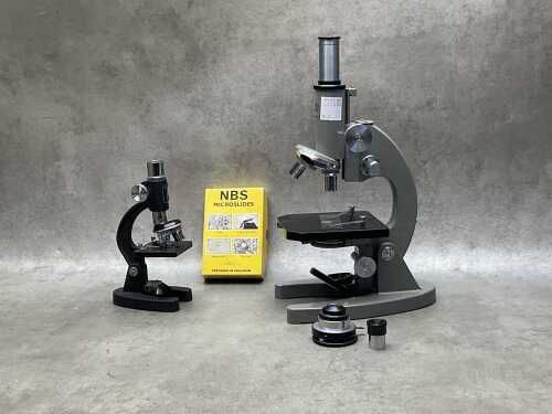 Two student microscopes and microslides