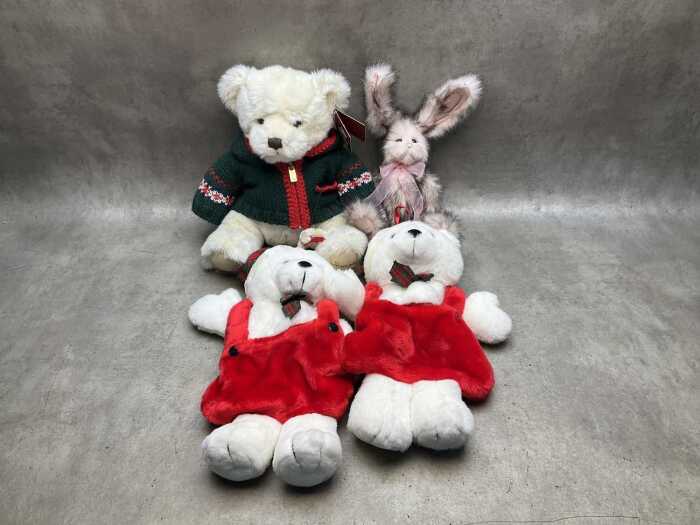 Four teddy bears, including Harrods Christmas Bear 2006