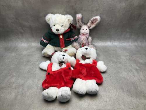 Four teddy bears, including Harrods Christmas Bear 2006