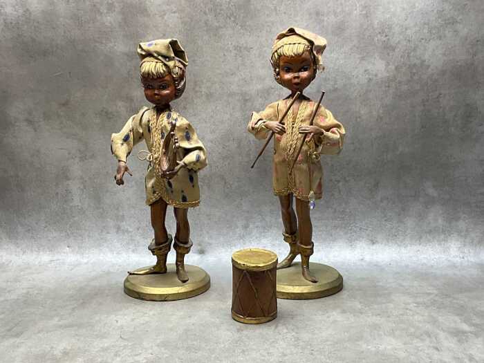 Two mid-century timber musician figures