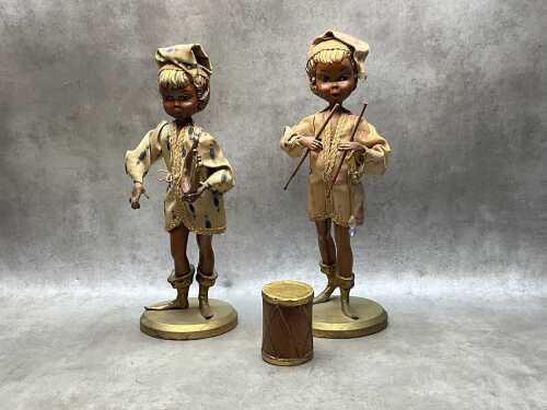 Two mid-century timber musician figures