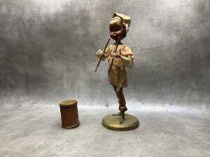 Two mid-century timber musician figures - 3