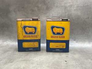 Two Golden Fleece 1-gallon petroleum tins