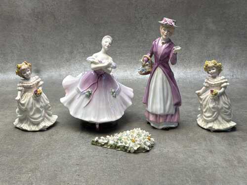 Three Royal Doulton porcelain figures, plus one other figure