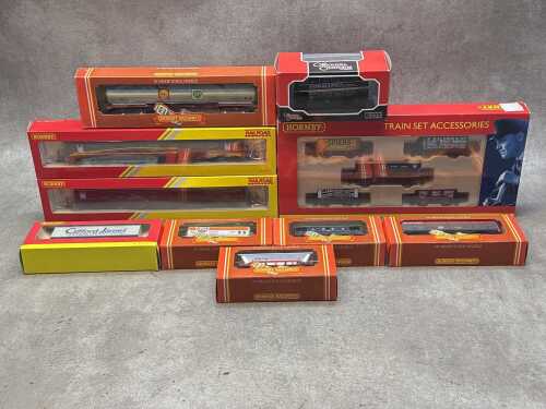 Group of Hornby OO scale model train rolling stock
