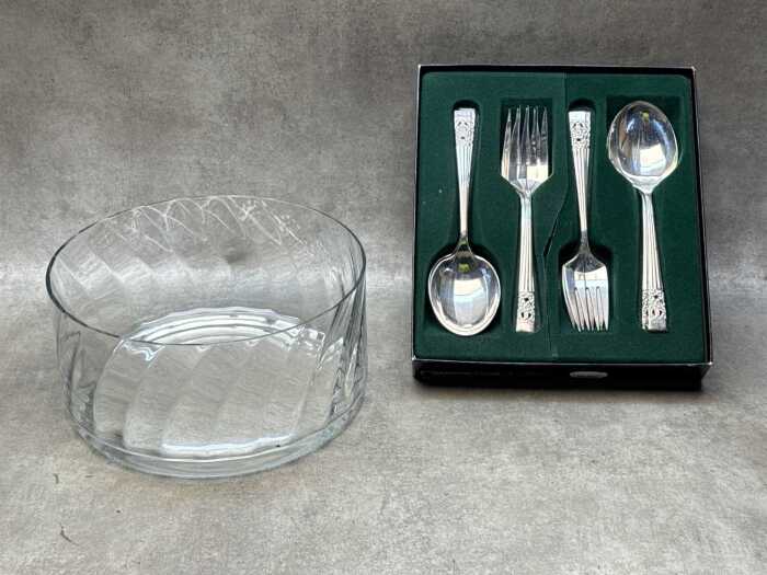 Oneida 8-piece Hostess set and Krosno crystal salad bowl