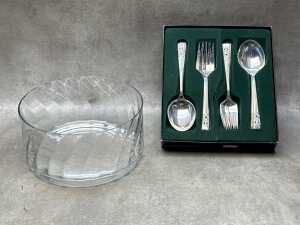Oneida 8-piece Hostess set and Krosno crystal salad bowl