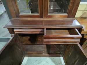 Victorian mahogany two-height bookcase with arched panel doors - 5