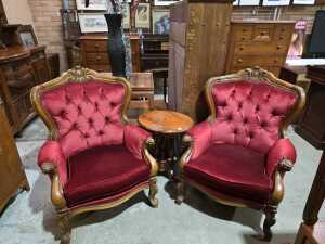 Three-piece red velvet lounge suite - 4