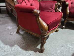 Three-piece red velvet lounge suite - 5
