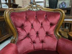 Three-piece red velvet lounge suite - 7
