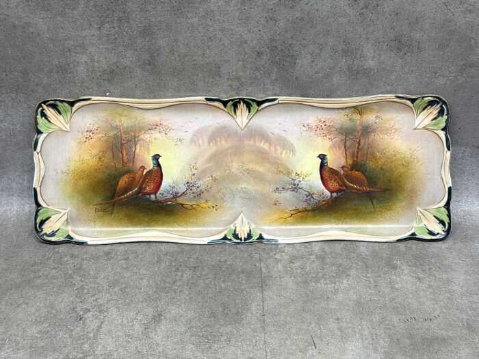 Antique SF & Co. sandwich platter with hand painted scene of pheasants