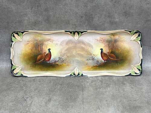 Antique SF & Co. sandwich platter with hand painted scene of pheasants
