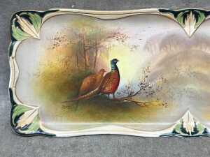 Antique SF & Co. sandwich platter with hand painted scene of pheasants - 2