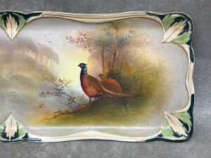 Antique SF & Co. sandwich platter with hand painted scene of pheasants - 3