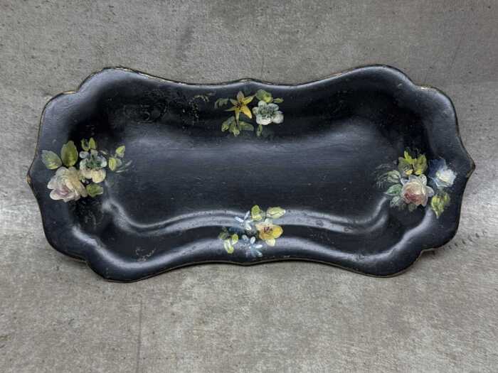 19th century papier mache candle snuffer and wick trimmer tray