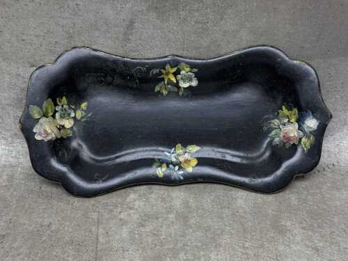 19th century papier mache candle snuffer and wick trimmer tray