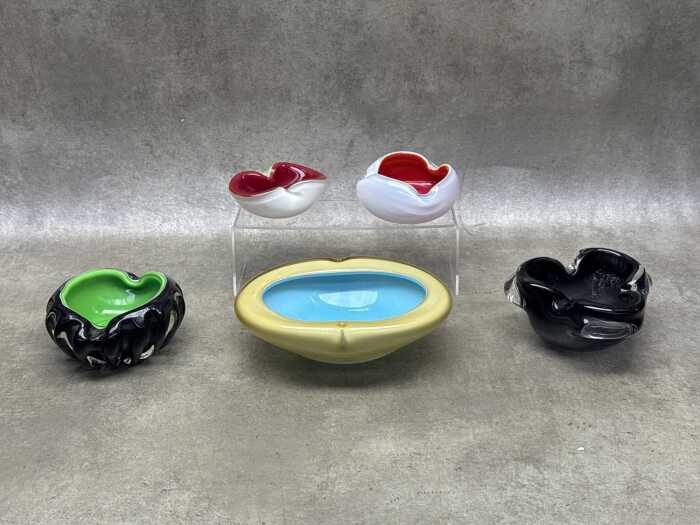 Five mid-century glass bowls & ashtrays, mostly Italian