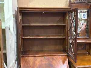 Reproduction flame mahogany bureau bookcase - 2