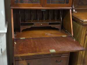 Reproduction flame mahogany bureau bookcase - 3