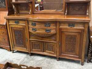 Late Victorian walnut mirror-back sideboard - 3