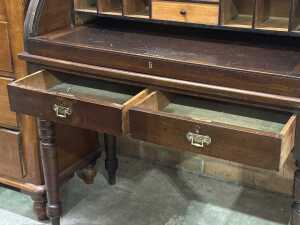 Victorian cylinder roll-top bureau on turned legs - 4