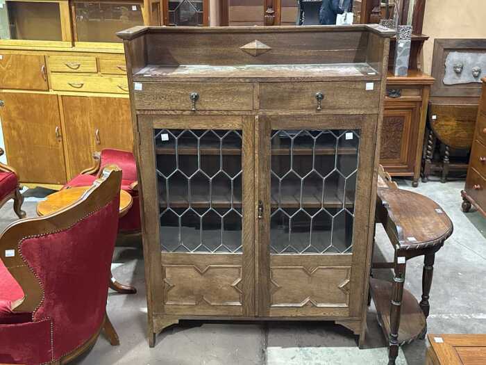 Timber wall unit with leadlight glass doors