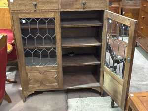 Timber wall unit with leadlight glass doors - 2