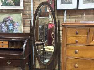 Mahogany cheval mirror with oval bevelled plate - 2