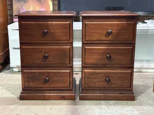 Pair of pine three-drawer bedside cabinets