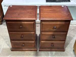 Pair of pine three-drawer bedside cabinets - 2