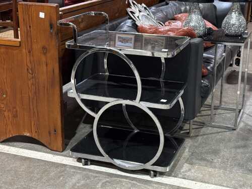 Art Deco-style chrome and smoked glass drinks trolley