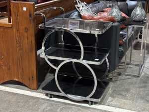 Art Deco-style chrome and smoked glass drinks trolley