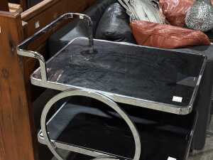 Art Deco-style chrome and smoked glass drinks trolley - 2