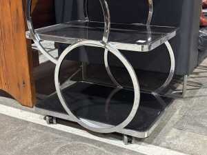 Art Deco-style chrome and smoked glass drinks trolley - 3
