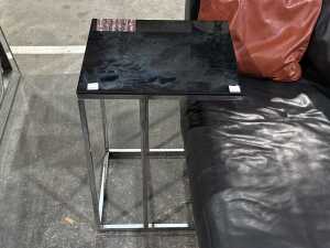 Brushed aluminium side table with black glass top - 2