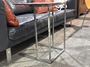 Brushed aluminium side table with black glass top - 3