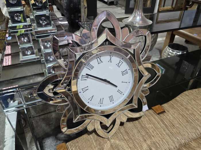 Bellevue Contemporary Living mirrored floral form wall clock