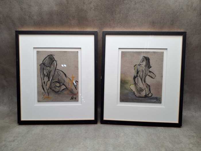 Artist unknown, Therasa #9 and Therasa #14, pair of nude sketches on canvas