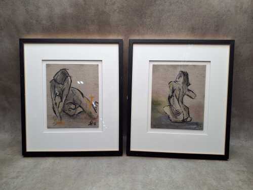 Artist unknown, Therasa #9 and Therasa #14, pair of nude sketches on canvas