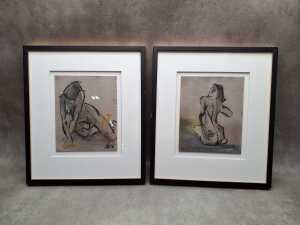 Artist unknown, Therasa #9 and Therasa #14, pair of nude sketches on canvas