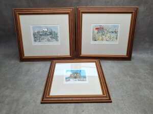 Peter Kingston (1943-2022), three coloured etchings on paper, 1988