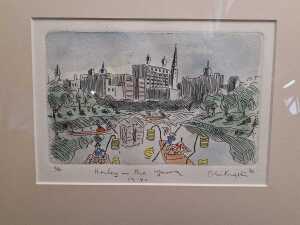 Peter Kingston (1943-2022), three coloured etchings on paper, 1988 - 2