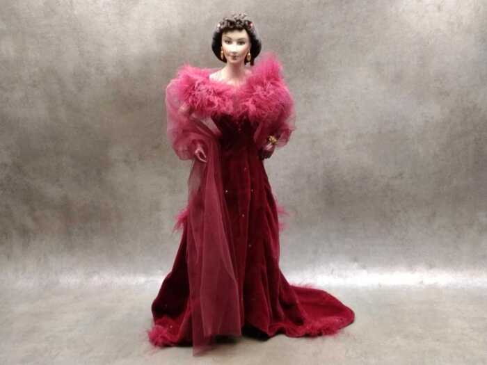 Franklin Mint 'Gone With The Wind' Scarlett O'Hara as 'Scarlett's Shame' porcelain doll with stand