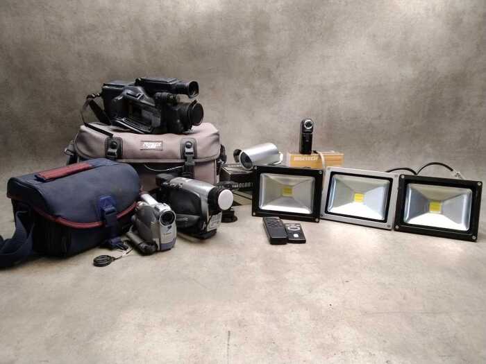 Assorted video cameras and accessories