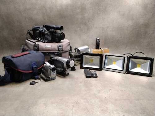Assorted video cameras and accessories