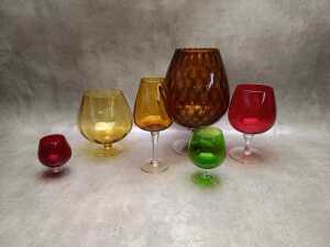 Six mid-century glass brandy balloons, mostly Italian