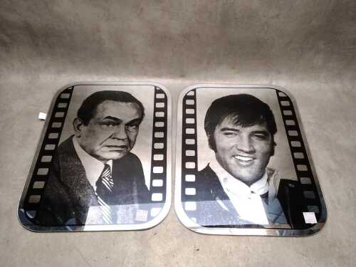 Two Hollywood themed printed wall mirrors