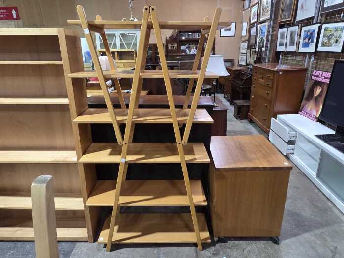 Teak six-shelf unit